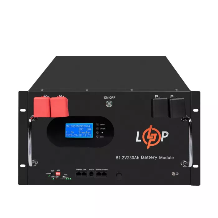 Літій-залізо-фосфатний акумулятор LogicPower LP LiFePO4 51,2V - 230 Ah (11776Wh) (Smart BMS 200A) з LCD RM AB RS485/CAN 30386