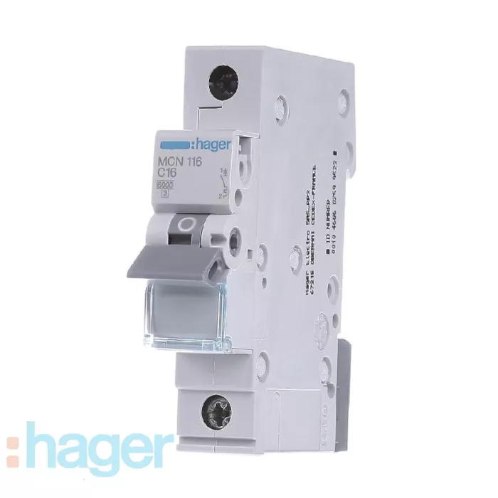 Автоматический выключатель Hager MCN116 In=16А, 1п, С, 6 kA, 1м