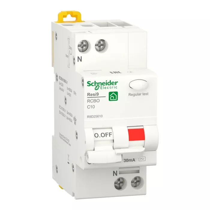 Дифференциальный автоматический выключатель Schneider Electric R9D25610 RESI9 6kA 1P+N 10A C 30mA АC
