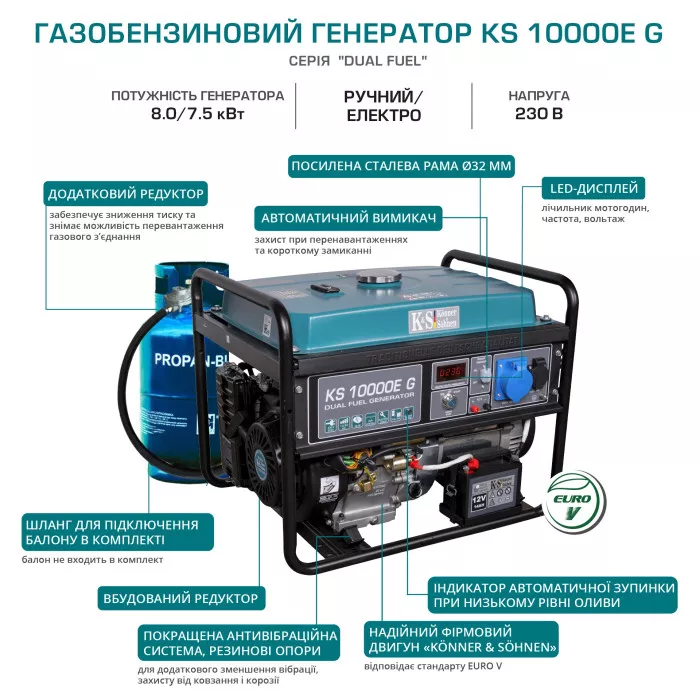 Бензин\Газ(пропан) генератор Könner Söhnen KS 10000E G