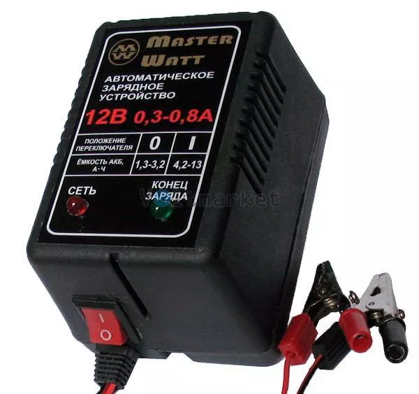 Зарядное устройство для мото аккумулятора Master Watt АЗУ 0.3-0.8А 12В МОТО